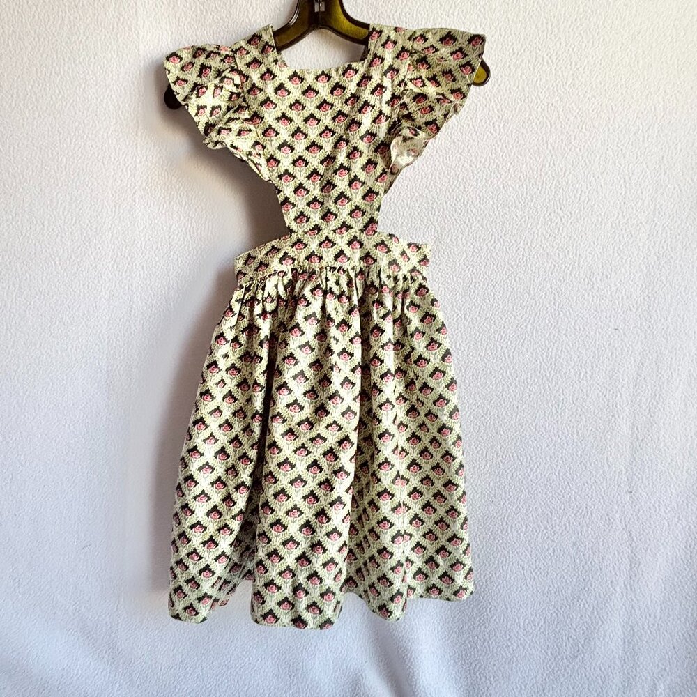 1940s 1950s Girl's Floral Cotton Pinafore Apron Cottagecore Country